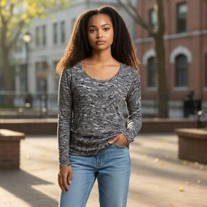 New Tru Self Womens Small Marled Gray Long Sleeve Knot Front Shirt Top Blouse S